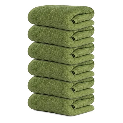 6 Piece Hand Towels Set 16 x 28 Inches, Green | 100% Cotton, Lighter Weight, Quick to Dry, 16 x 28 Inches, Super Soft & Absorbent, Perfect for Bathroom & Kitchen - color: Forest Green