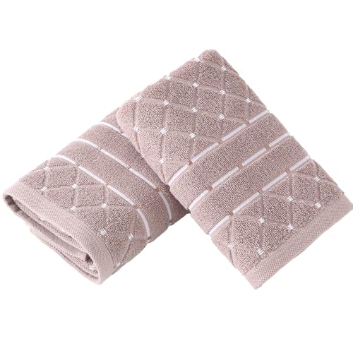 Diamond Weave Pink Hand Towel Set of 2 Ultra Soft 100% Cotton Absorbent White Lines Modern Geometric Design Decorative Bath Hand Towel for Bathroom Kitchen Hotel Spa 13x29 Inch - color: Pink