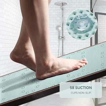 Bathtub Mat Non Slip 36'' X 17'', Soft Foam Bath Mat for Tub, Bathtub Mat with Drain Holes, Suction Cups Shower Mat (Ice Green, 36''X17'')