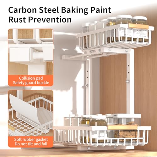 Under Sink Organizer, Under Sink Organizers and Storage, 2-Tier Pull Out Under Cabinet Organizer Storage Shelf, Metal Frame, Height Adjustable Rack for Bathroom Kitchen Pantry - style: White, 1-Pack