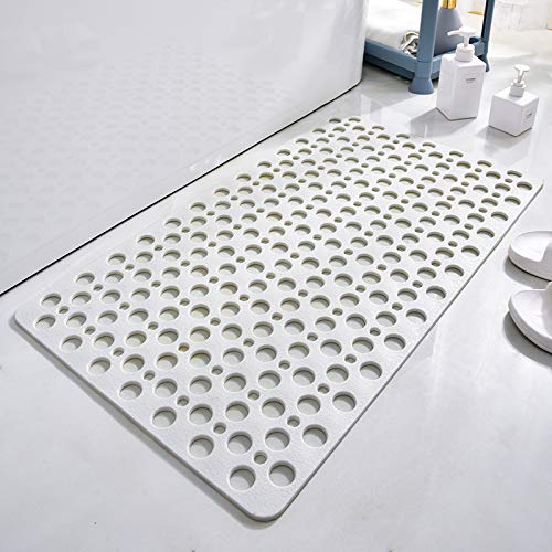 Casa and Beyond Shower Mat, Bathtub Mat Non Slip with Suction Cups and Drain Holes, Easy to Clean Soft Machine Washable, Shower Mats for Inside Shower Easy Dry&Cut (White,17" x 30"(Rectangular)) - color: White, size: 30" x 17" (Rectangular)