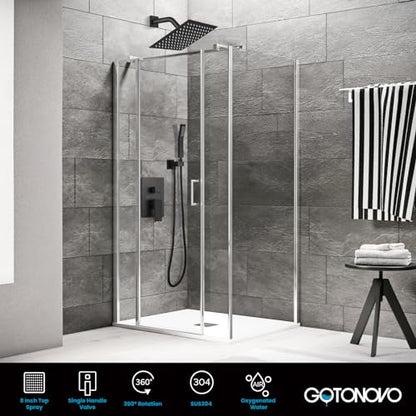 gotonovo Rainfall Bathroom Shower System Rain Shower Head and Handle Set Wall Mounted Shower Complete Combo Solid Brass Pressure Balancing Shower Mixer Valve 8 Inch Matte Black - color: Matte Black, size: 8 Inch