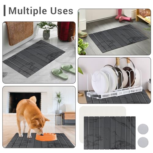 23*16'' Large Diatomaceous Earth Stone Quick Drying Mat For Kitchen Counter Bathroom Foldable and Absorbent Drying Stone Mat Home Pad Fast-Drying Floor Mat Dark Gray