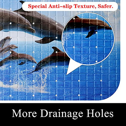 Dolphins Bathtub Mat Non Slip for Kids Cute Dolphins Bath mat 15"x27",Jumping Dolphins Bathroom Bathtub Mats,Drain Holes Suction Cups, Washable Shower Mat Anti Slip,Jumping Dolphins - color: Jumping Dolphins