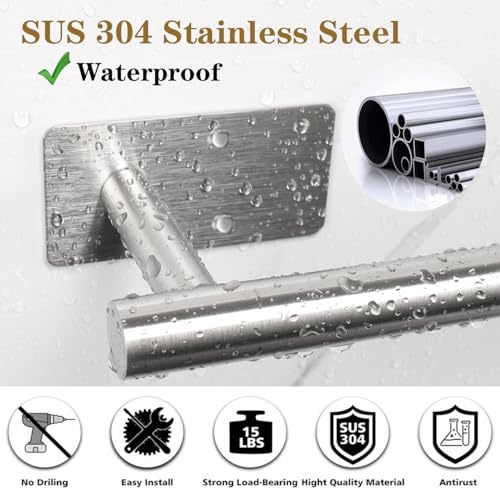 5 Pcs Self Adhesive Bathroom Hardware Set, Stainless Steel Towel Rack Set Include Adjustable 24In Bath Towel Bar+Toilet Paper Holder+3 Towel/Robe Hooks Bathroom Accessory Kit(Brushed Nickel) - color: Brushed Nickel, size: 24 In-5 Pcs