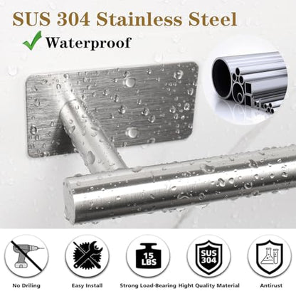 5 Pcs Self Adhesive Bathroom Hardware Set, Stainless Steel Towel Rack Set Include Adjustable 24In Bath Towel Bar+Toilet Paper Holder+3 Towel/Robe Hooks Bathroom Accessory Kit(Brushed Nickel) - color: Brushed Nickel, size: 24 In-5 Pcs
