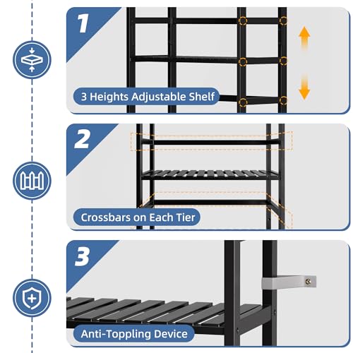 HITNET Bamboo Bookshelf, 6-Tier Tall Open Bookcase with Adjustable Shelves, Floor Standing Storage Shelf Unit for Living Room Bathroom Home Office, Black - color: Black
