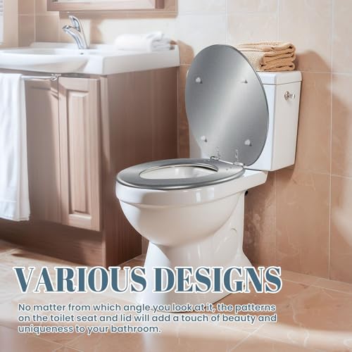 Elongated Toilet Seat Abstract texture light gray metal wall Resin Toilet Seat Slow Quiet Close with Quick-Release Hinges Toilet Seat with Cover Easy to Clean Install - color: Color8, size: V-Elongated