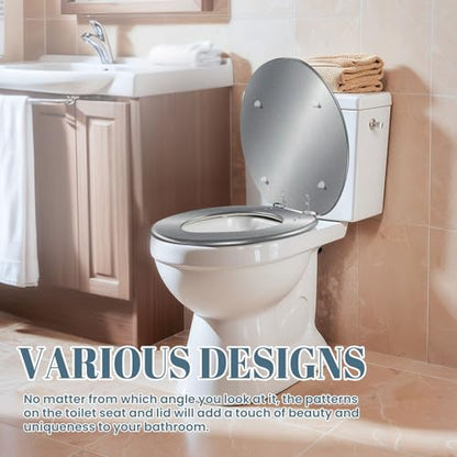 Elongated Toilet Seat Abstract texture light gray metal wall Resin Toilet Seat Slow Quiet Close with Quick-Release Hinges Toilet Seat with Cover Easy to Clean Install - color: Color8, size: V-Elongated