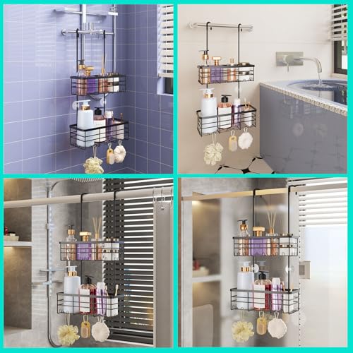 HapiRm Hanging Shower Caddy Organizer - No Drilling Shower Organizer with Hooks, Rustproof & Waterproof 304 Stainless Steel Bathroom Shelves - Black - color: Black