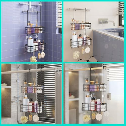 HapiRm Hanging Shower Caddy Organizer - No Drilling Shower Organizer with Hooks, Rustproof & Waterproof 304 Stainless Steel Bathroom Shelves - Black - color: Black