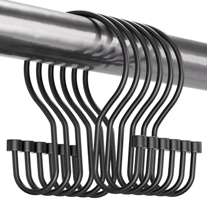 Bathway Shower Curtain Hooks Black Shower Curtain Rings, Simple Double Hook Shower Curtain Hooks Rust Proof, Smooth Sturdy Metal Shower Hooks for Shower Curtain Rod, 12Pcs Shower Rod Hooks - color: Black, style: Minimalist Shower Hooks with Cylinders