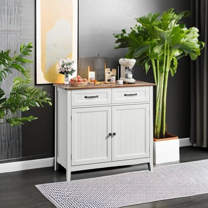 Gizoon Kitchen Sideboard Buffet Cabinet, 32'' H Large Kitchen Storage Island and Adjustable Shelf, Modern Coffee Bar Console Cabinet for Dining Room, Bathroom, Entryway, Retro | 32"H, Large Storage Island, Fits Dining Room/Bathroom/Entryway, Modern Consol