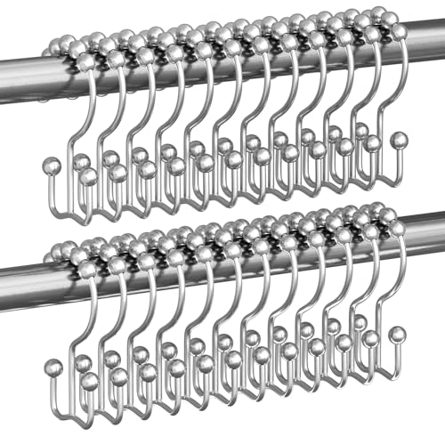 Titanker Shower Curtain Hooks Rings, Rust Resistant Metal Double Glide Shower Hooks Rings for Bathroom Shower Rods Curtains, Set of 24 Hooks - Chrome - color: Chrome--24pack, style: Modern
