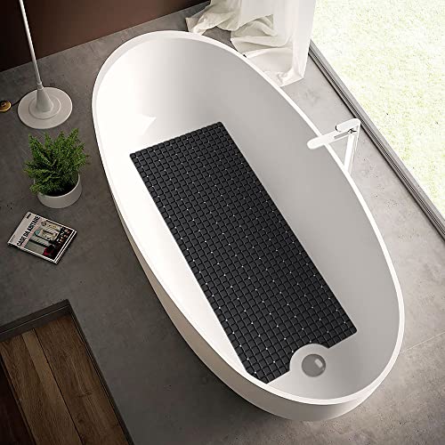 DEXI Bathtub Mat Non Slip, 39x16 Bath Tub Shower Floor Bathroom Mats Black | Extra Long Suction Cups, Drain Holes, Machine Washable for Tub Shower Floor Bathmat - color: Black