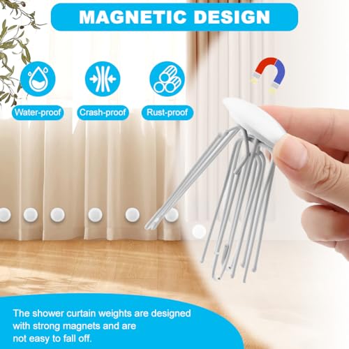 Shower Curtain Weights, Magnetic Shower Curtain Weights, Showers Liner Weight, Curtains Magnets,Rubber Covered Heavy Duty, Work for Drapery, Flag, Tablecloth(Color:White)