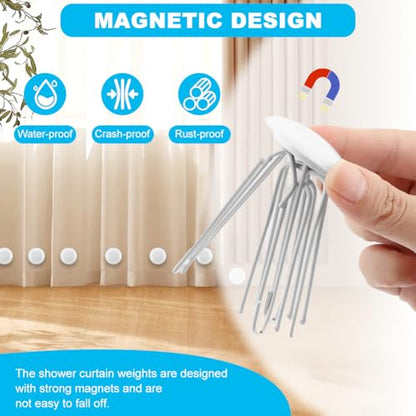 Shower Curtain Weights, Magnetic Shower Curtain Weights, Showers Liner Weight, Curtains Magnets,Rubber Covered Heavy Duty, Work for Drapery, Flag, Tablecloth(Color:White)