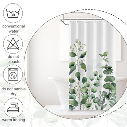 AWERT Small Half Size Stall Shower Curtain with 6 Hooks Shower Stall Curtain 36 x 72 Plant Sage Green Leaves 36 inch Bathroom/RV and Camper (Green Leaves) - color: Green Leaves, size: 36"W x 72"L (Pack of 1)