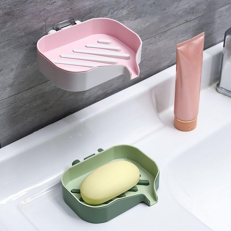 Double Layer Suction Cup Soap Holder Wall Mount No Drill Draining Soap Dish (Green) - color: Green