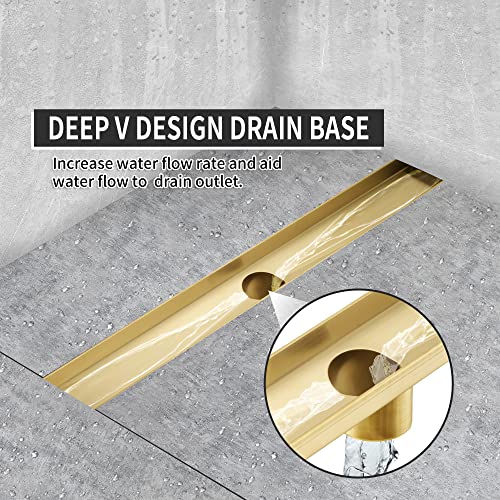 Linear Shower Drain 24 Inch, Brushed Gold 304 Stainless Steel Rectangular Shower Drain, 51L/Min Fast Drainage Floor Linear Drain, US Standard CUPC Certified, Zirconium Gold, SD-108-24ZG - color: Zirconium Gold, size: 24 Inch