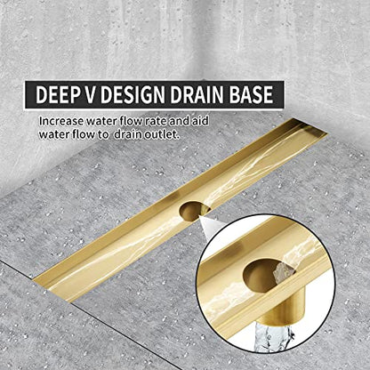 Linear Shower Drain 24 Inch, Brushed Gold 304 Stainless Steel Rectangular Shower Drain, 51L/Min Fast Drainage Floor Linear Drain, US Standard CUPC Certified, Zirconium Gold, SD-108-24ZG - color: Zirconium Gold, size: 24 Inch