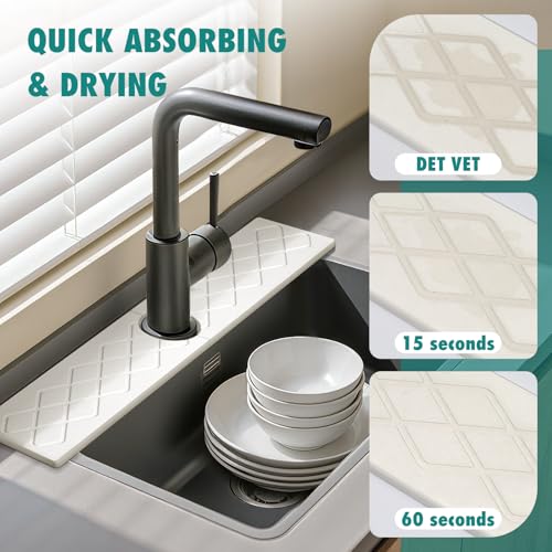 23.6 Inch Stone Faucet Mat for Kitchen Sink, Diatomite Absorbent Fast Drying Stone Sink Tray, Faucet Splash Guard Prevents Moisture for Kitchen Bathroom Countertop
