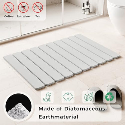 Foldable Stone Bath Mat, 23.5" x 15.4", Light Gray | Quick Dry Diatomaceous Earth, Non-Slip, Super Absorbent, Easy to Clean