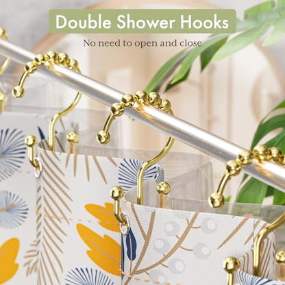 Gold Shower Curtain Hooks Rings, Stainless Steel Shower Curtain Rings, 12Pcs Double Glide Shower Hooks for Bathroom Shower Curtain Rods Dual Rust-Resistant Shower Rings - color: Polished Golden, style: Double Hooks