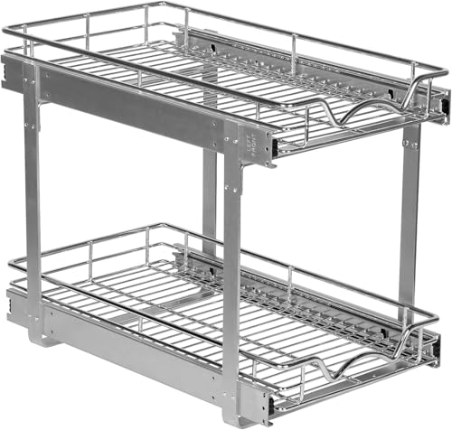 2-Tier Pull-Out Cabinet Organizer for Kitchen, 12" W x 21”D x 16.5" H | Full-Extension Sliding Shelves, Holds 100 lbs, Easy Install for Kitchen, Pantry & Under Sink Cabinets - size: 12 Inch