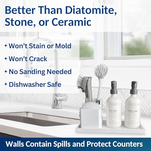 Silicone Countertop & Vanity Bathroom Tray – 2 PC 11.7" | Bathroom Tray Set, Bathroom Tray Countertop, Bathroom Counter Tray, Dish Soap Kitchen Tray & Bathroom Organizer Countertop - color: White, size: 2 PC Large - 11.7”