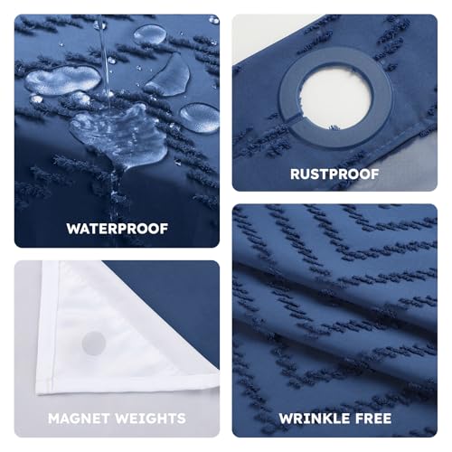 FADOTY Blue No Hook Shower Curtain Set with Snap in Liner, 71'' x 74'' | Bathroom Hotel Fabric Curtain, Waterproof Washable Liner, See Through Top Window, Ringless Chevron Tufted Cloth Curtain - color: Blue, size: 71"W x 74"L (Pack of 1)