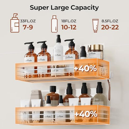 Orimade Adhesive Shower Caddy Soap Dish Holder Shelf with 5 Hooks Bathroom Organizer Basket Kitchen Storage Rack Wall Mounted No Drilling Stainless Steel - 3 Pack, White - color: White - 3 Pack