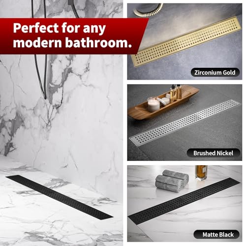 Sharp-tec Shower Drain, 28 inch Linear Shower Drain, Matte Black 304 Stainless Steel Rectangular Shower Floor Drain with Adjustable Leveling Feet, Hair Strainer, cUPC Certified, ST-112-28B - color: Matte Black, size: 28 inch