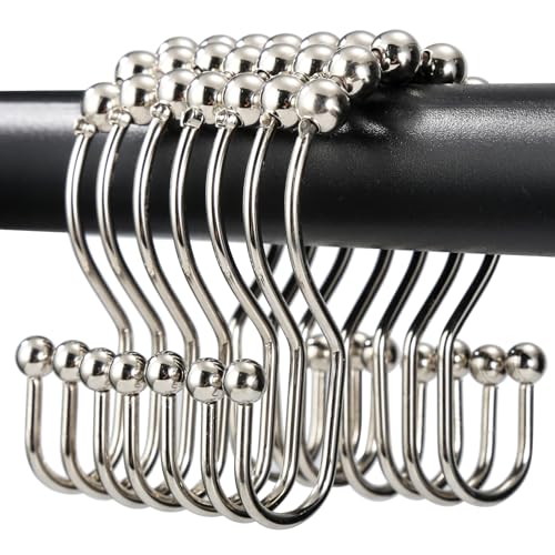 Shower Curtain Hooks, OEH Shower Curtain Rings, Metal Shower Curtain Rings Rust Proof, Smooth Gliding Metal Shower Curtain Hooks Rust Proof, Double Double Shower Rings for Curtain, 12 Pcs, Nickel - color: Nickel, size: Classic Double Hooks