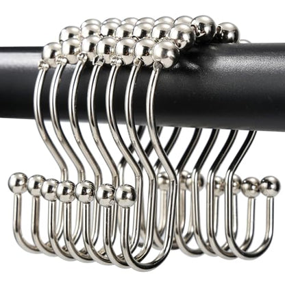 Shower Curtain Hooks, OEH Shower Curtain Rings, Metal Shower Curtain Rings Rust Proof, Smooth Gliding Metal Shower Curtain Hooks Rust Proof, Double Double Shower Rings for Curtain, 12 Pcs, Nickel - color: Nickel, size: Classic Double Hooks