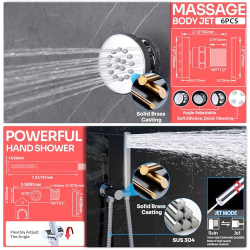 HOMEDEC 16inch Round Rain Shower System with 6" Wall Mounted Shower Head, 4 Way Shower Valve with 2-Function Handheld Shower and Massage Jets, Chrome - color: Chrome, style: 4-Way + 1x 6" Top