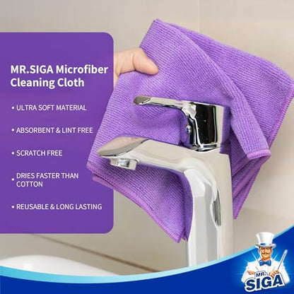 MR.SIGA Microfiber Cleaning Cloths, Streak Free Microfiber Towels, 12 Pack | All-purpose microfiber cloths, ultra absorbent, reusable household cleaning towels, Purple, 32 x 32 cm(12.6 x 12.6 inch) - color: Purple