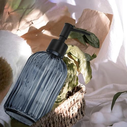 Glass Soap Dispenser with Plastic Pump, Hand Soap Dispenser for Hand Wash, Lotion Dispenser for Dishwashing Liquid, Lotion Shower Gel (Striped Blue Grey) - color: Striped Blue Grey