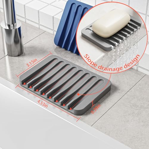 4-Pack Self Draining Soap Dish for Shower Bathroom Waterfall Silicone Soap Saver Tray Sponge Holder for Kitchen Sink Non-Slip Easy Clean (Black and White) - color: Black and White
