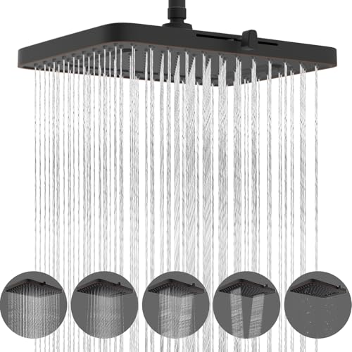 Hibbent cUPC Certified 5 Spray Modes Shower Head, 13'' High Pressure Large Rainfall Shower Head, High Flow Waterfall Bathroom Fixed Showerheads, Adjustable Swivel Ball Joint, Oil Rubbed Bronze - color: Oil Rubbed Bronze, style: Square 13''