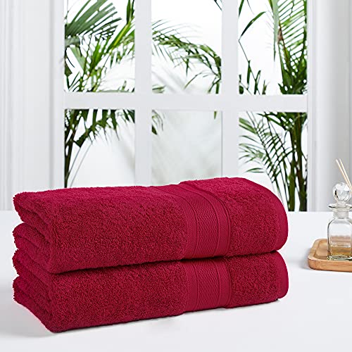 TRIDENT Bath Towel, 2 Piece Bathroom Towel, 100% Cotton, Highly Absorbent, Super Soft, Soft and Plush - Crimson Red - color: Crimson Red