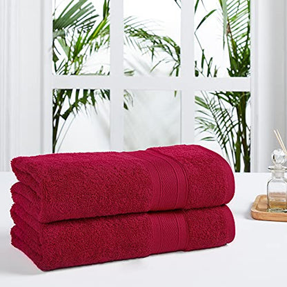 TRIDENT Bath Towel, 2 Piece Bathroom Towel, 100% Cotton, Highly Absorbent, Super Soft, Soft and Plush - Crimson Red - color: Crimson Red
