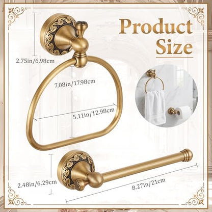 2 Pcs Antique Brass Toilet Paper Holder Towel Ring Set, Vintage Bathroom Hardware, Wall Mounted Toilet Tissue Holder Hand Towel Ring, Rustproof Brass Bathroom Accessories(Semi-Circular) - style: Semi-circular