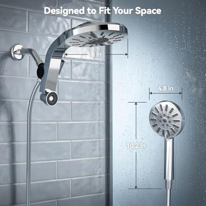 INAVAMZ High Pressure Rain Shower Head Combo with Magnetic Handheld Silver | Dual Shower System with Rainfall Showerhead and 8-Spray Handheld, Magnetic Dock, Adjustable Angle, Power Jet for Cleaning - color: Silver
