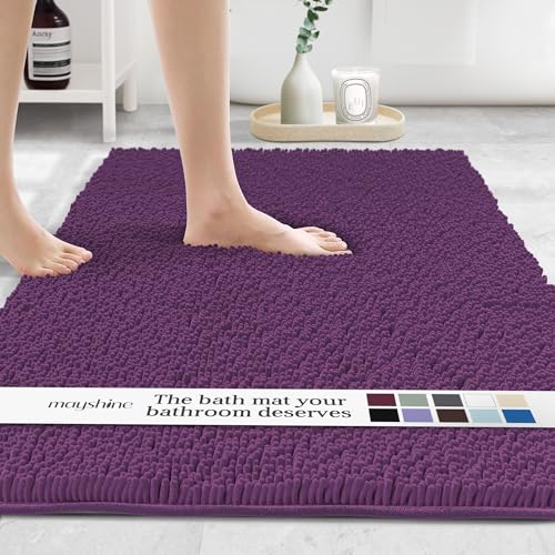 MAYSHINE Plush Shaggy Chenille Bath Mat | Extra Soft, Super Absorbent, Non-Slip Bathroom Rug | Fluffy Microfiber, Area Rug Sets for Bathroom Floor, Kitchen, Living Room | 59"x31" | Plum - color: Plum, size: 59"x31" Rectangular
