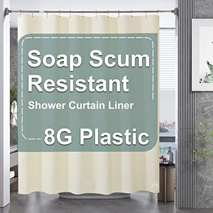 AmazerBath Beige Shower Curtain Liner Plastic, 8G PEVA Shower Liner Cream, Heavy Duty Shower Curtains for Bathroom, Cream Shower Curtain Waterproof 72x72 with 3 Weighted Stones and 12 Grommets - color: Beige, size: 72"W x 72"L (Pack of 1)