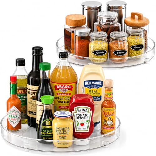 Oizeir Lazy Susan Organizer for Cabinet, 9 Inch Clear Acrylic Turntable – Rotating Spice Rack, Pantry, Fridge & Countertop Organizer, Smooth Spinning, Space-Saving Kitchen Storage (2 Pack) - size: 9 Inches - 2 Pack