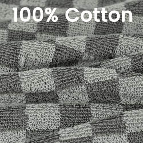Jacquotha Grey Checkered Washcloths Set of 4 - Cotton Face Towels 13" x 13" | Soft Wash Cloths Facecloths, Bathroom & Showering, Kitchen Rags, Skincare & Makeup Routine, Cute Aesthetic - color: Grey