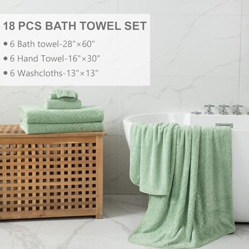 Smuge 18-Piece Bath Towel Set, Include 6 Bath Towel Sheets, 6 Hand Towels and 6 Washcloths - Highly Absorbent Quick Dry 100% Microfiber,Ultra Soft Bathroom Towel Set (Light Green) - color: Light Green, size: 18 Pcs Bath Towel Set