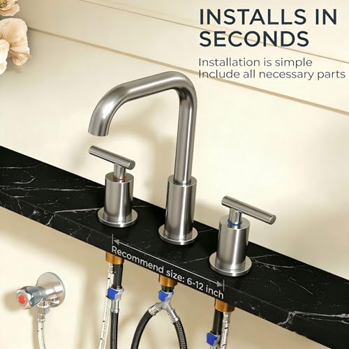 FORIOUS Bathroom Sink Faucet 3 Hole Widespread 8 Inch Brushed Nickel | 6-12 inch Widespread Sink Faucet with 2 Handles, Pop Up Drain and Water Supply Supplies for Vanity Restroom RV Lavatory Sink - color: Stainless Steel